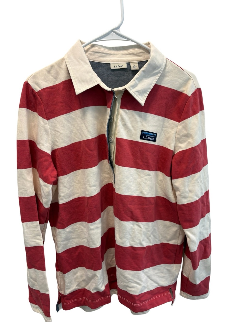 L.L. Bean  Red and White Striped Rugby Polo